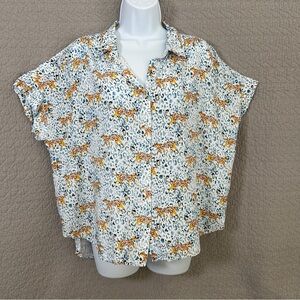 Jane and Delancey Short Sleeve Camp Shirt - White Multi Leopard Print Size XL